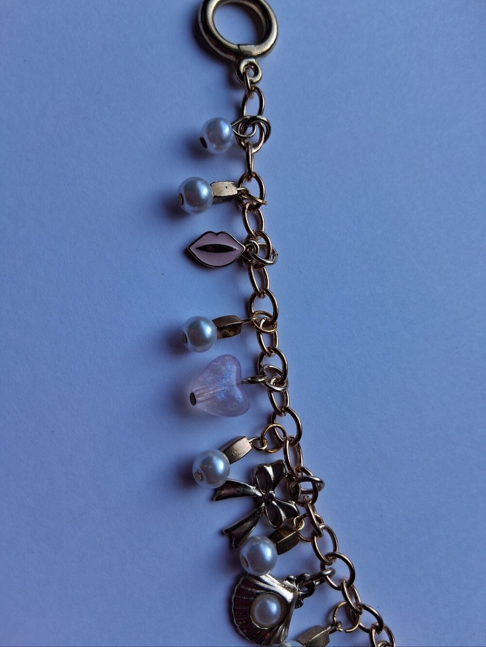 Hand Crafted Gold-Tone Charm Bracelet with Pink Accents and Pearls - Picture 5 of 6
